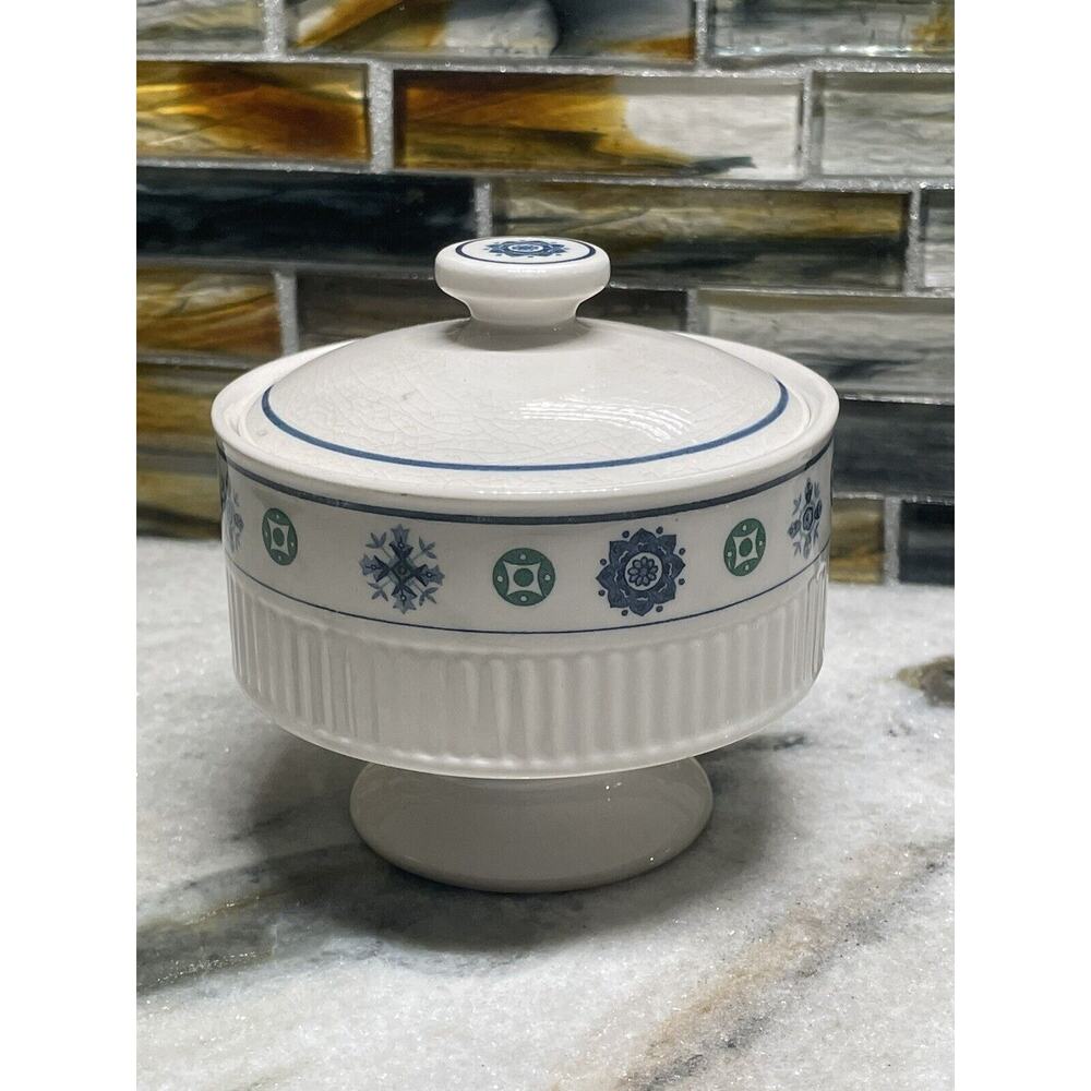Vintage Amcrest Traditions Ironstone China Footed Sugar Bowl With Lid